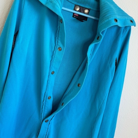 Diesel blue soft cotton long button up jacket coat size medium - Picture 8 of 9